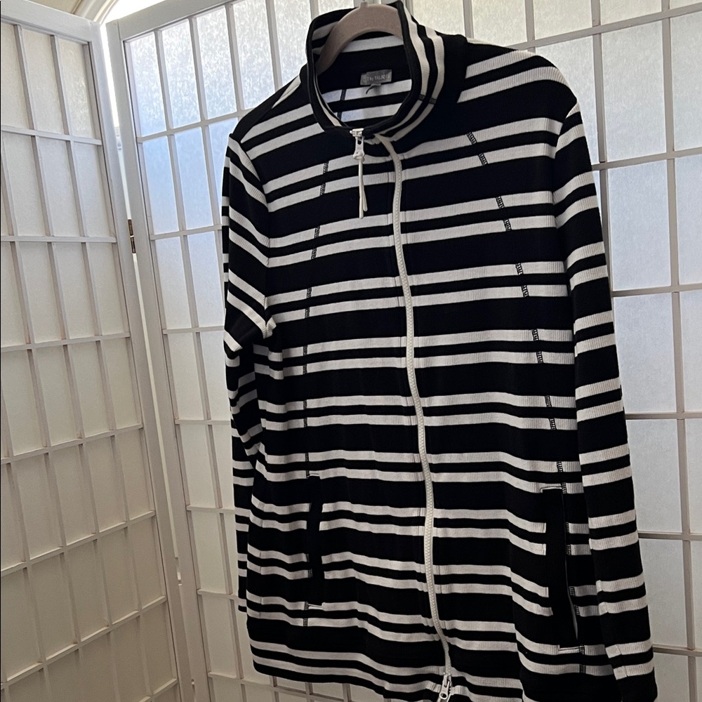 T by Talbot Black and White Striped Zip-Up Jacket